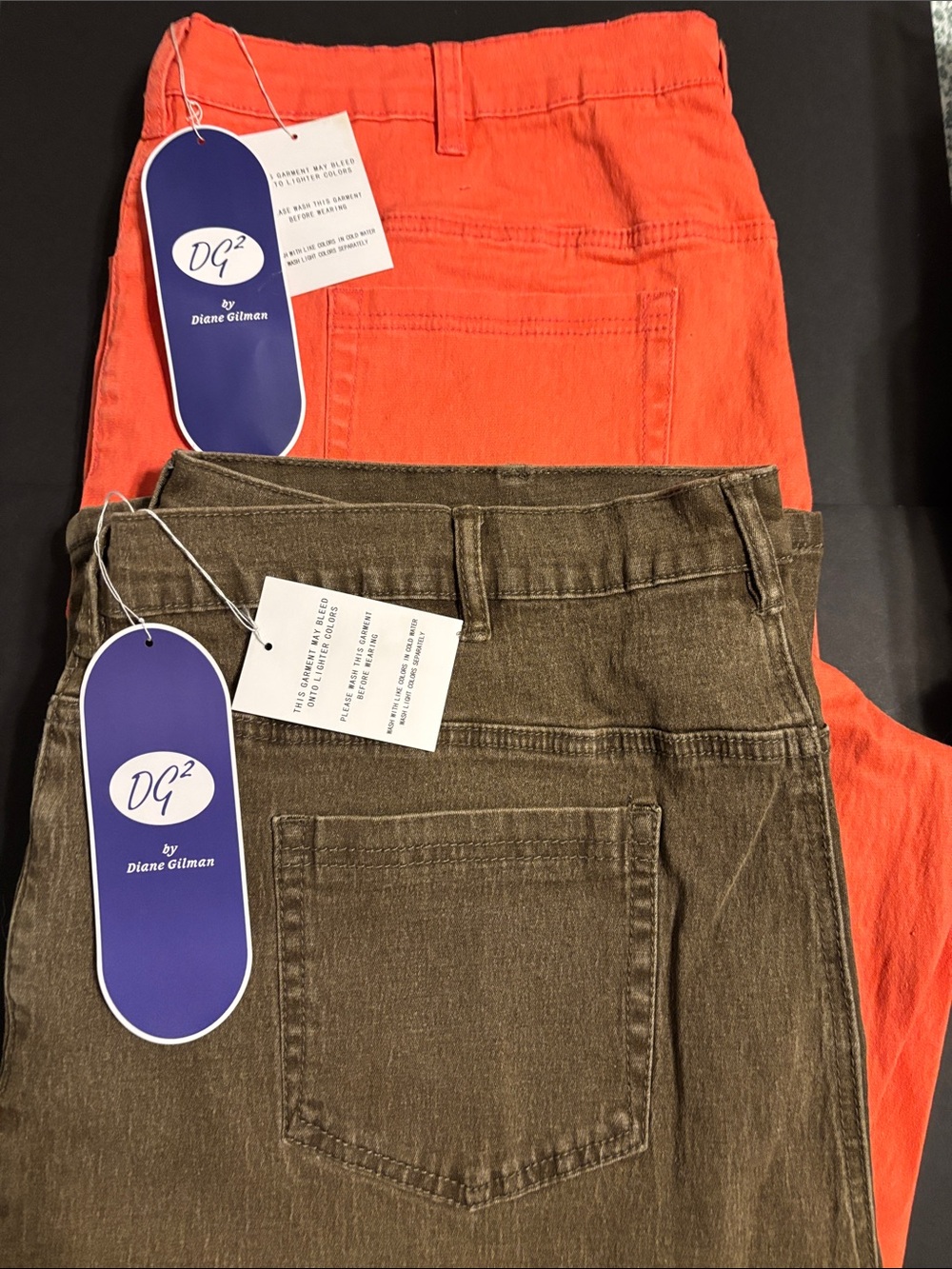 NWT DG2 by Diane Gilman Plus Size 22W Denim Jeans Bundle - 2 Pairs Coral & Olive